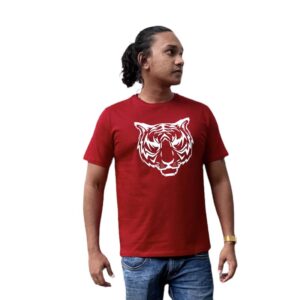 WHITE TIGER ON RED RELAXED  HALF SLEEVE T-SHIRT